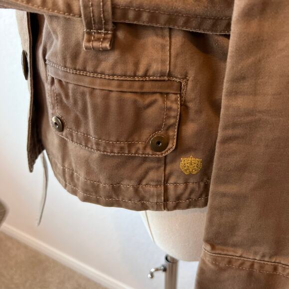 Vintage Y2K J Crew Military Utility Cargo Jacket size XS Cotton Belted Tan - Picture 9 of 14